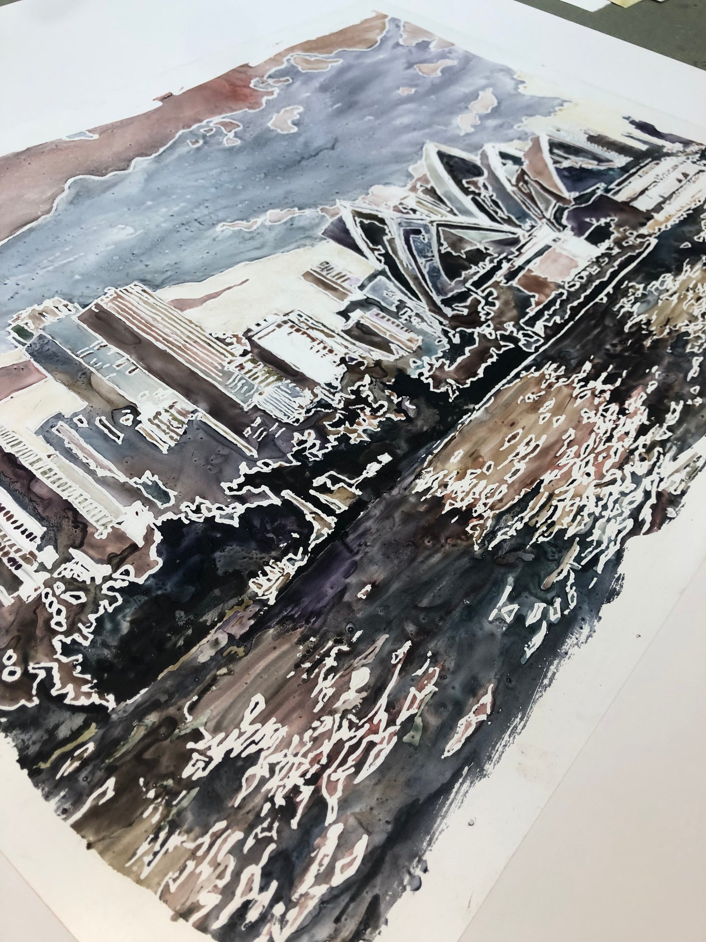 Sydney Opera House and skyline of city- watercolor painting Sydney Australia fine art watercolor painting Sydney Harbour skyline art (original)