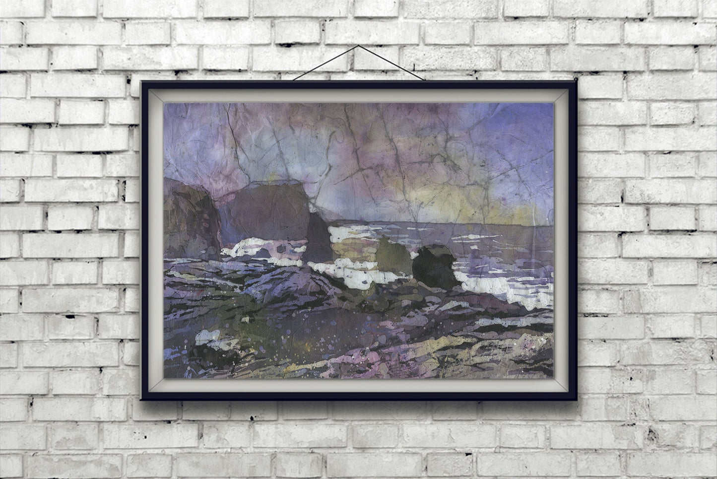 Reynisfjara black beach near the town of Vik- Iceland. Watercolor painting Icelandic coast colorful wall artwork black sand beach (print)