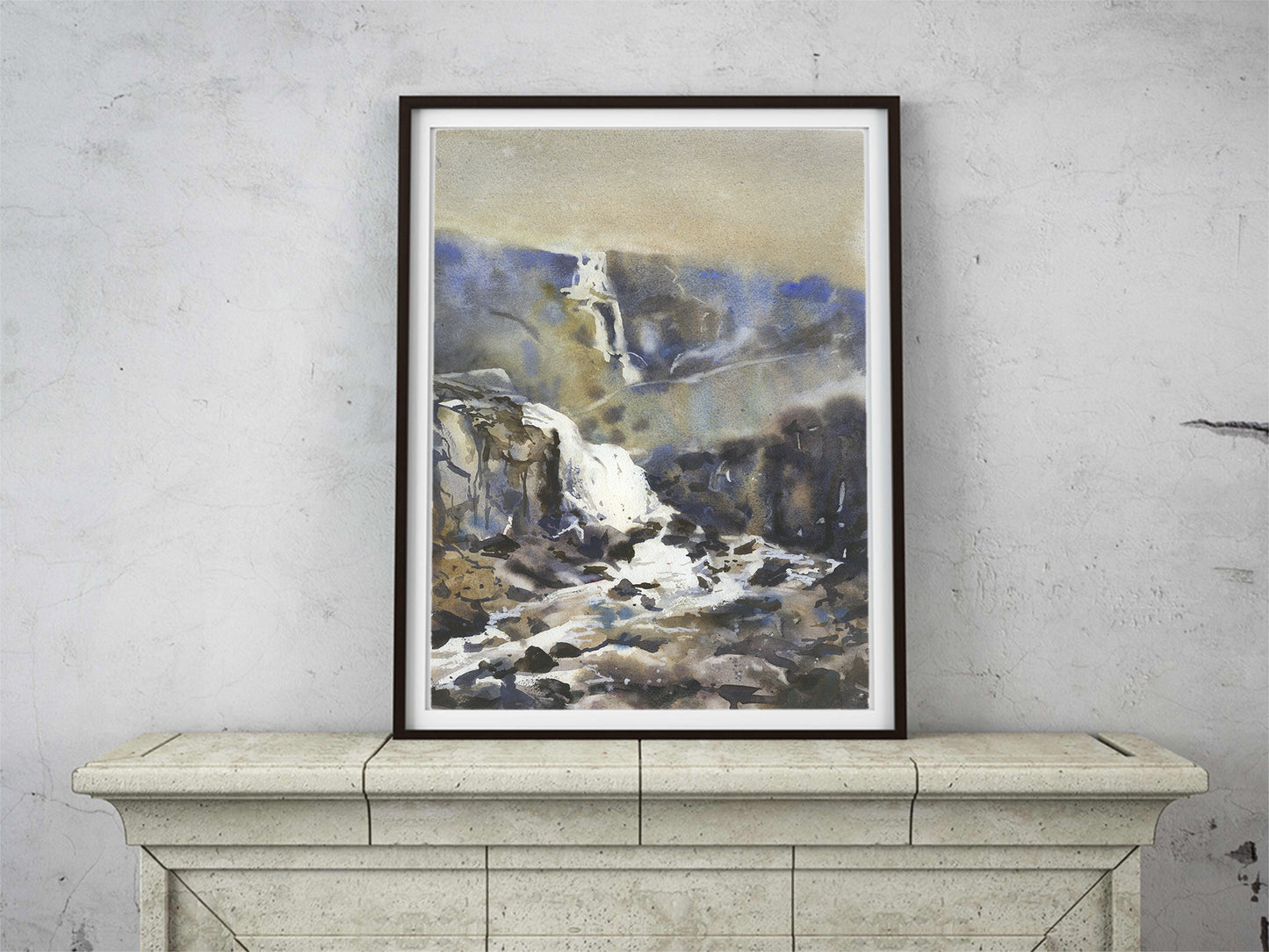 Waterfall in Iceland fine art painting.  Icelandic waterfall landscape painting nature art home decor (original)