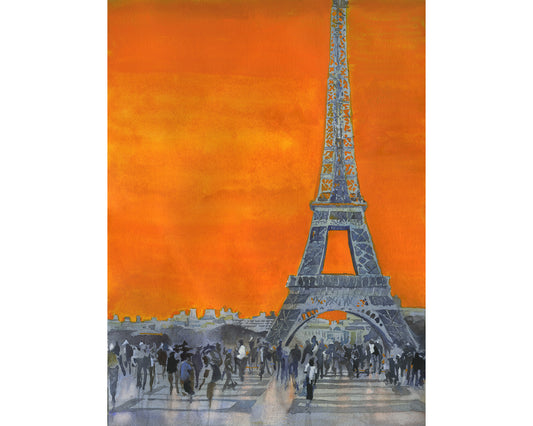 Eiffel Tower at sunset in Paris, France. French landscape Parisian artwork home decor Europe orange blue sunset artwork French decor (print)