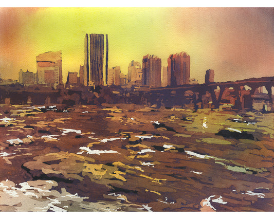 Richmond, VA skyline watercolor painting.  Fine art skyline Richmond city artwork fine art (original painting)