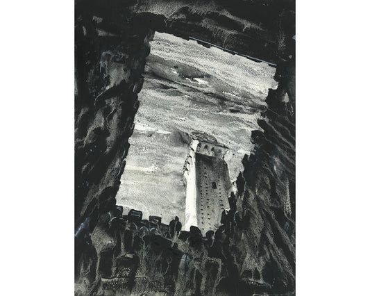 Siena, Italy watercolor painting.  Il Campo in the medieval city of Siena Italy fine art painting B&W art Tuscan home decor Europe (print)