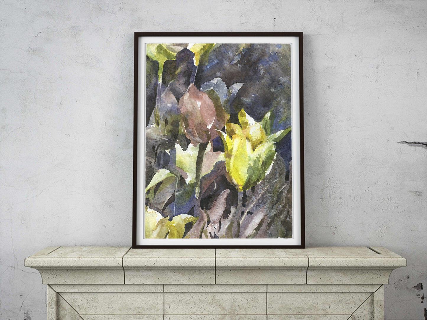 Tulip watercolor painting.  Floral artwork colorful tulip bulbs home interior artwork fine art flowers (print)