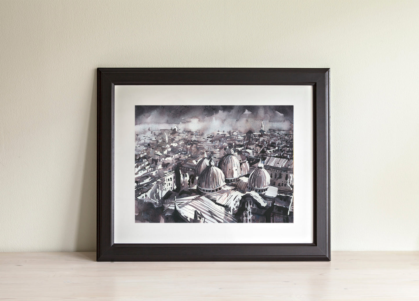 Venice, Italy aerial view from St. Mark's Square- Venice artwork monochromatic artwork skyline Venice Italy home decor landscape painting (original)