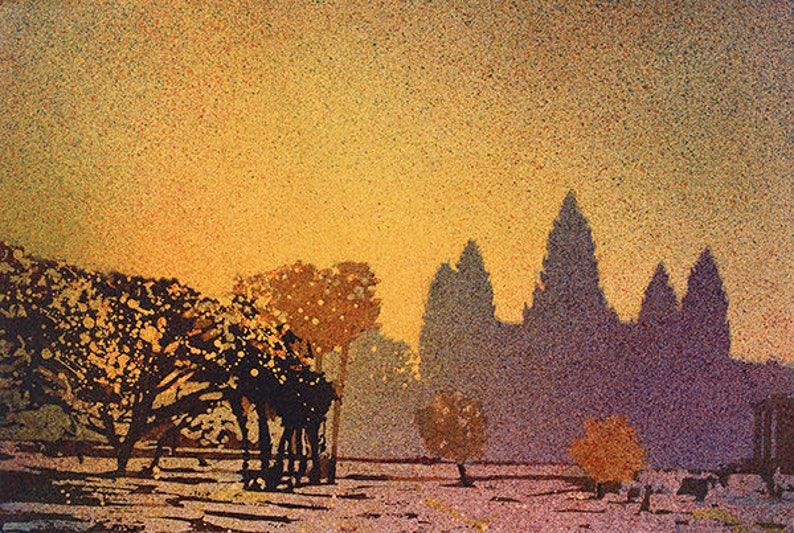Angkor Wat ruins in Cambodia.  Watercolor painting Angkor temple.  Landscape art wall art Angkor Wat ruins Khmer art framed art (original)