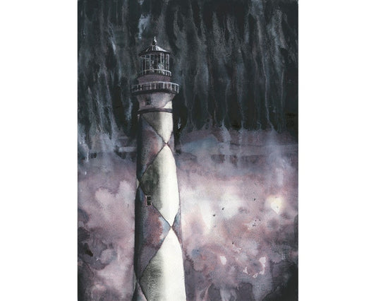 Faro de Cape Lookout en Outer Banks, Carolina del Norte. Obra monocromática en BW Faro de Cape Lookout OBX blanco negro (arte original)