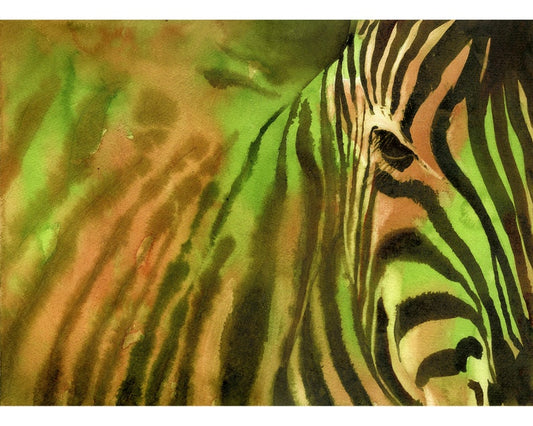 Pintura de bellas artes de cebra. Acuarela pintura cebra arte niños habitación arte animal pintura bellas artes decoración cebra verde rojo zoológico de animales africanos