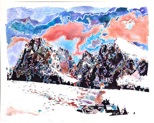 Swiss Alps snow scene watercolor painting- Swiss Alps watercolor landscape artwork. Watercolor painting Swiss Alps Switzerland (original)