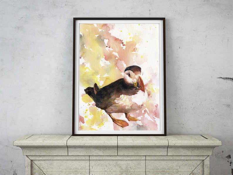 Puffin fine art watercolor painting.  Watercolor painting Puffin Iceland bird artwork color bird puffin home decor Iceland puffin (print)