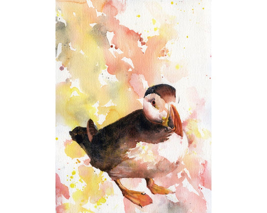 Puffin fine art watercolor painting.  Watercolor painting Puffin Iceland bird artwork color bird puffin home decor Iceland puffin (print)