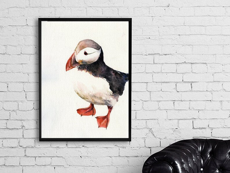 Puffin watercolor painting home decor bird.  Watercolor painting Puffin Iceland bird artwork color puffin home decor Iceland puffin (print)