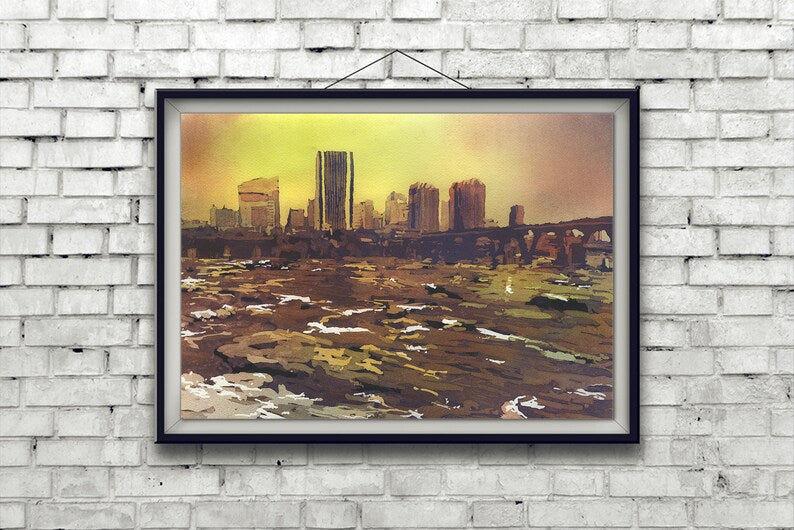 Richmond, VA skyline painting.  Fine art skyline Richmond Virgina city artwork fine art. Richmond skyline painting artwork giclee (print)