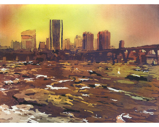 Richmond, VA skyline painting.  Fine art skyline Richmond Virgina city artwork fine art. Richmond skyline painting artwork giclee (print)