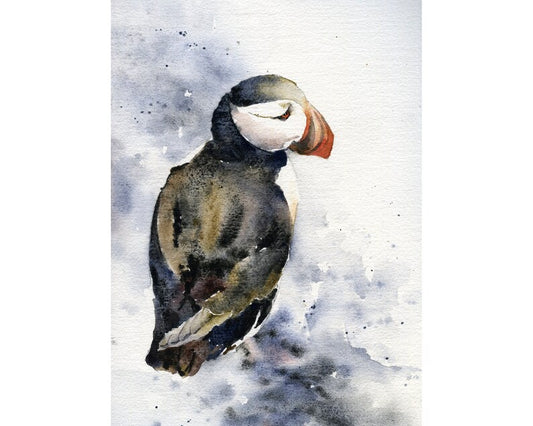 Puffin in Iceland art.  Watercolor painting Puffin Iceland bird decor fine art painting Iceland artwork bird decor puffin artwork (print)
