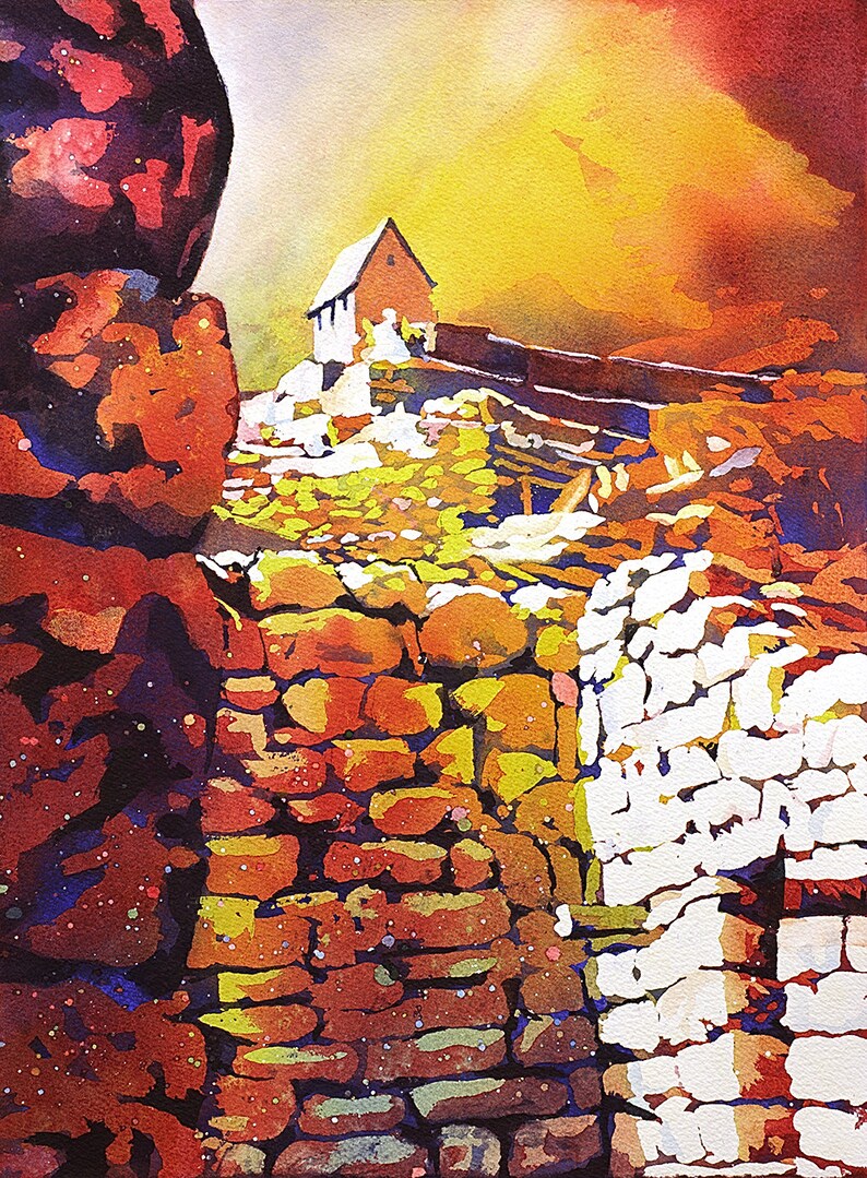 Watercolor painting Machu Picchu