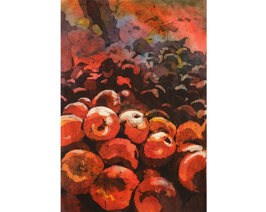Fine art watercolor batik painting of fruits & vegetable at Farmers' Market- Raleigh, NC
