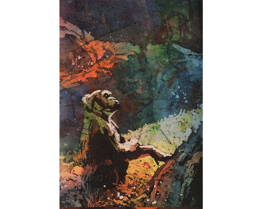 Painting of mountain gorilla sitting at zoo, gorilla artwork, watercolor gorilla, batik painting wall art print gorilla animal (print)