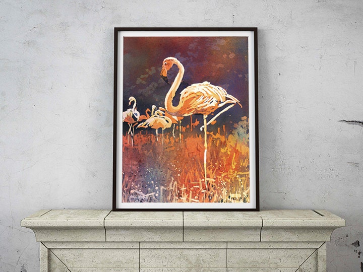 Flamingo watercolor painting.  Painting of flamingos at zoo in Columbus, OH.  Flamingo art.  Watercolor painting flamingo (print)