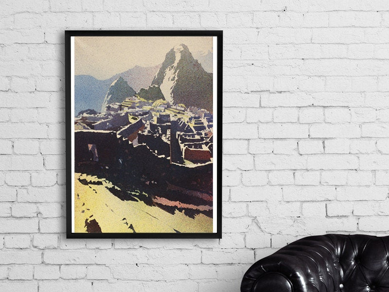 Machu Picchu- Sacred Valley, Peru.  Watercolor Machu Picchu.  Painting Machu Picchu Peru art watercolor landscape ruins Machu Picchu art (print)