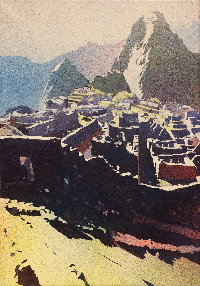 Machu Picchu- Sacred Valley, Peru.  Watercolor Machu Picchu.  Painting Machu Picchu Peru art watercolor landscape ruins Machu Picchu art (print)