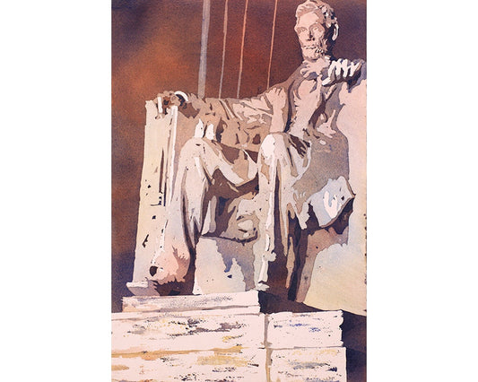 Lincoln Monument watercolor painting in Washington, DC.  Fine art watercolor painting of Lincoln Monument, watercolor (print)