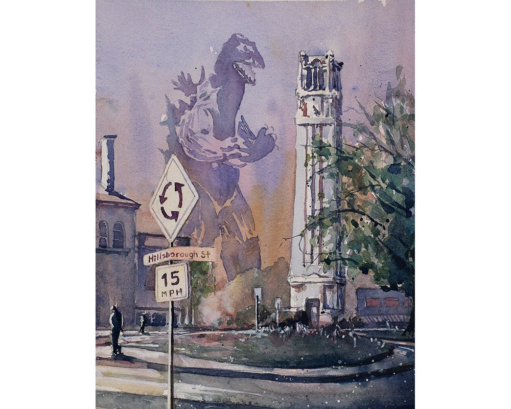 NCSU Bell Tower and monster near downtown Raleigh apartment decor