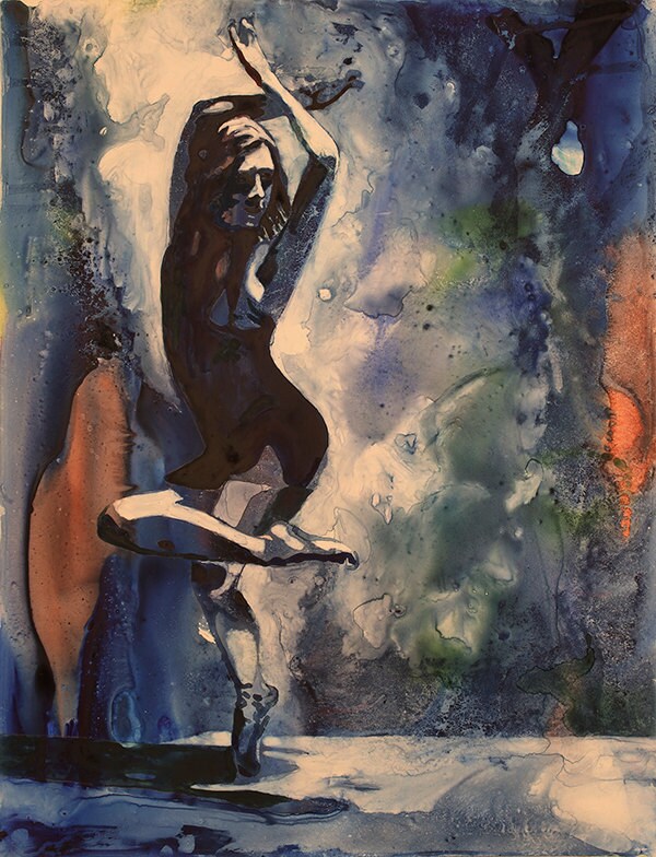 Ballerina dancing in moonlight- fine art watercolor painting of ballerina. Home decor dancing art giclee art ballerina watercolor home decor (print)