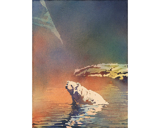 Polar bear resting in water- fine art watercolor painting. Bear painting, watercolor painting, colorful print, wall art. Home decor bear (print)