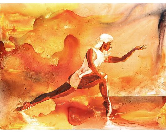 Watercolor painting on YUPO of woman dancing.  Watercolor on YUPO paper