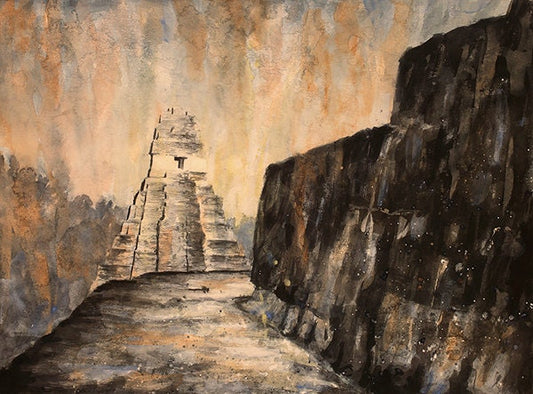 Tikal Guatemala watercolor painting, ruins of Tikal artwork, Mayan ruin Tikal, watercolor fine art print wall art Tikal painting ruins