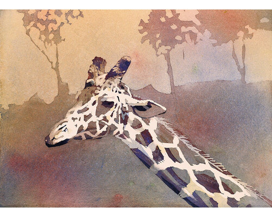 Giraffe painting.  Fine art print giraffe artwork watercolor painting home decor colorful art for house, giraffe painting artwork animal (print)