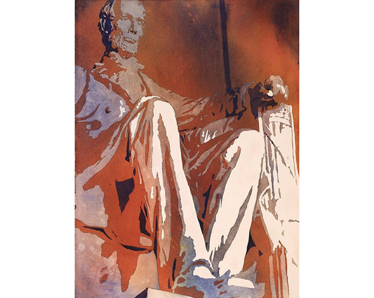 Lincoln Monument watercolor painting in Washington, DC.  Watercolor painting Lincoln Monumentat art print orange blue home decor monument (print)