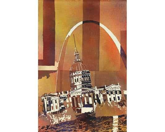 St. Louis Old Courthouse & Gateway Arch, watercolor painting St. Louis, art St. Louis skyline painting home decor, Arch St. Louis watercolor