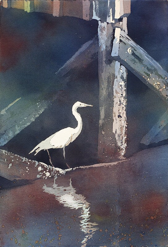 Bird art watercolor painting of heron near water. Bird watercolor painting fine art print, watercolor bird art print wall art heron (print)