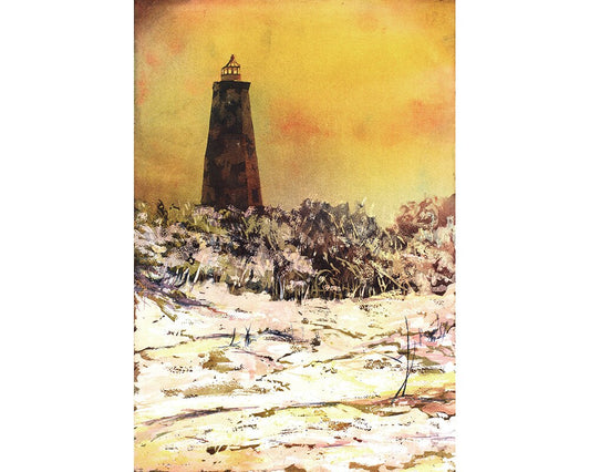 Old Baldy Lighthouse on Bald Head Island- North Carolina lighthouse painting, watercolor lighthouse fine art print Bald Head Island art (print)