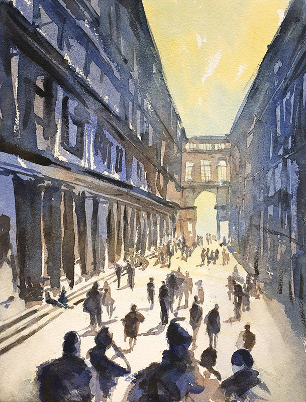 Florence, Italy watercolor painting of Uffizi exterior.  Fine art watercolor painting of Florence, Italy watercolor, Uffizi museum art Italy (print)
