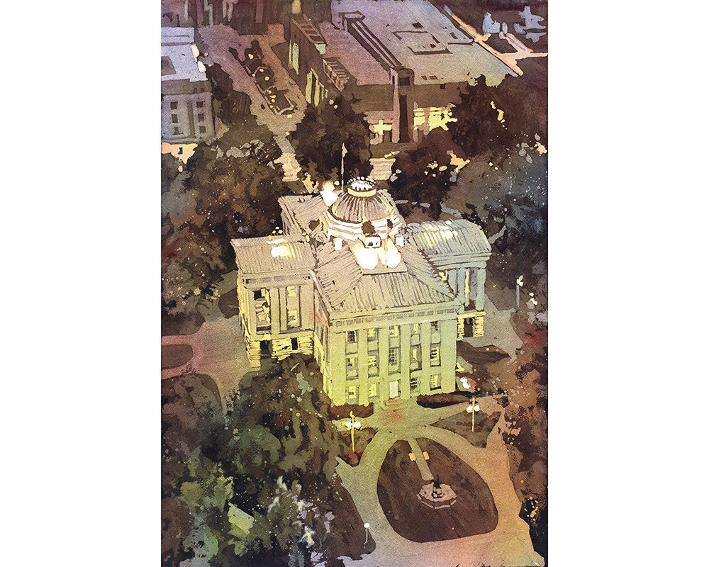 North Carolina state Capitol building in downtown Raleigh, North Carolina, watercolor painting fine art Capitol building Raleigh NC (print)