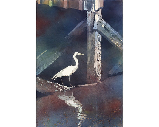 Pintura acuarela de arte de aves de garza cerca del agua. Pájaro acuarela pintura impresión de bellas artes, acuarela pájaro arte impresión pared arte garza (impresión)