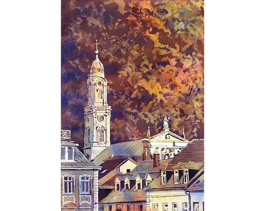 Watercolor painting of Church of Holy Spirit in Heidelberg, Germany wall art Heidelberg art print watercolor landscape painting Heidelberg