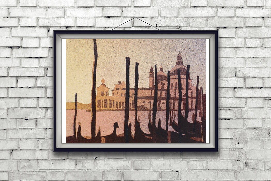 Venice, Italy watercolor painting- Piazza San Marco at sunset in medieval city of Venice- Italy, watercolor Venice landscape wall art