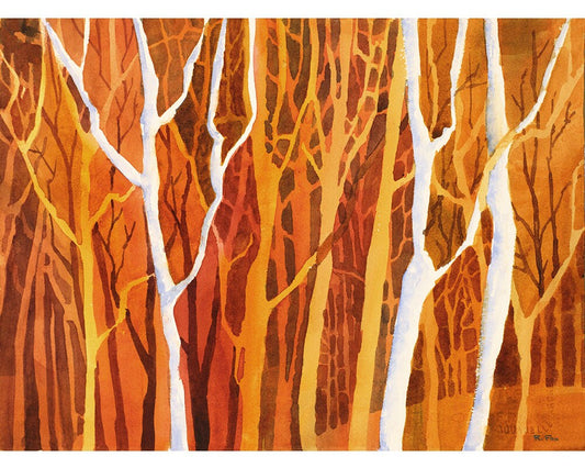 Tree landscape painting.  Watercolor landscape painting of trees in forest.  Forest painting watercolor fine art.  Watercolor painting trees (print)