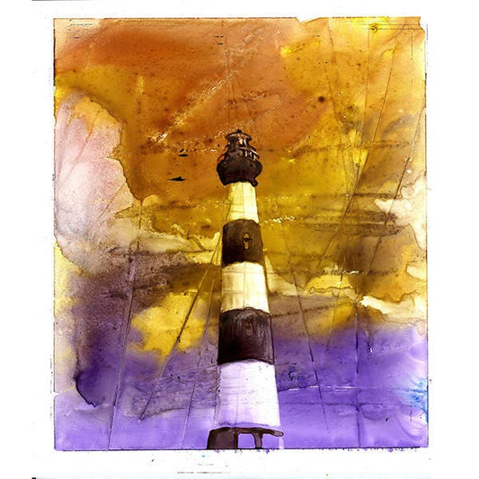 Lighthouse art, watercolor painting of Bodie Island lighthouse at sunset in Outer Banks (OBX) of North Carolina- USA Bodie Island lighthouse (print)