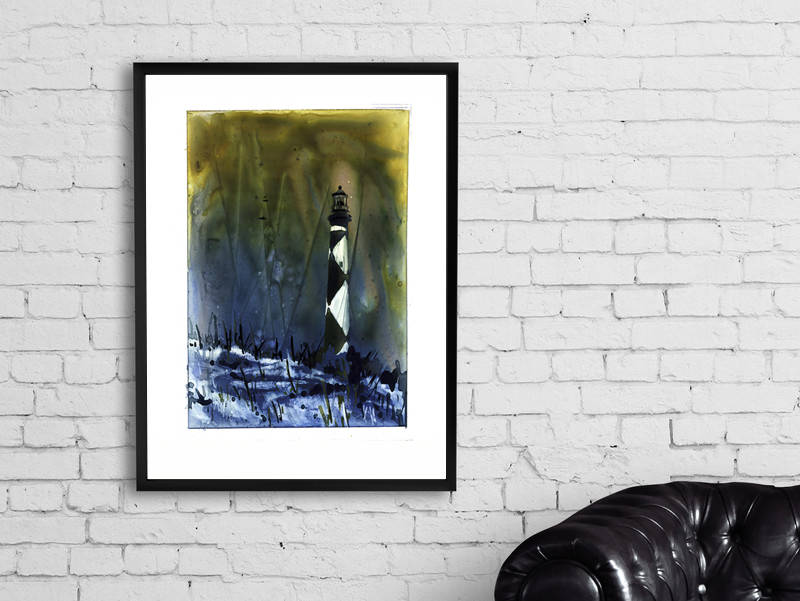 Cape Lookout lighthouse- Outer Banks, North Carolina.  Lighthouse artwork. Lighthouse art Cape Lookout North Carolina lighthouse decor (print)