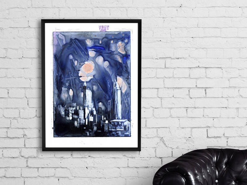 Skyline of Raleigh, NC.  Original watercolor painting on YUPO synthetic paper of Raleigh downtown art watercolor print wall art