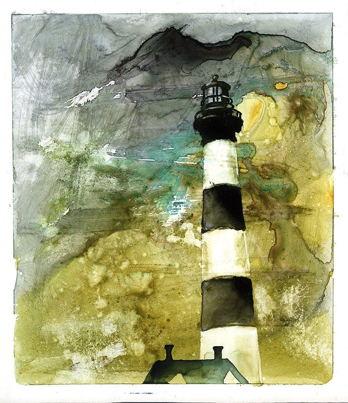 Bodie Island lighthouse on Outer Banks, North Carolina- lighthouse painting OBX.  Home decor.  Lighthouse art.  Wall art lighthouse (print)