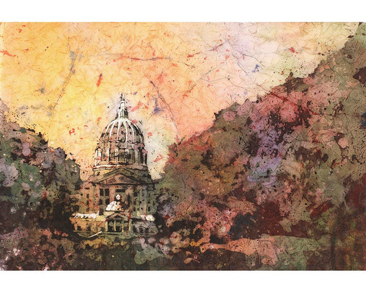 State Capital in Harrisburg, PA watercolor landscape. Harrisburg Capital painting art Batik painting Harrisburg skyline art (original art)