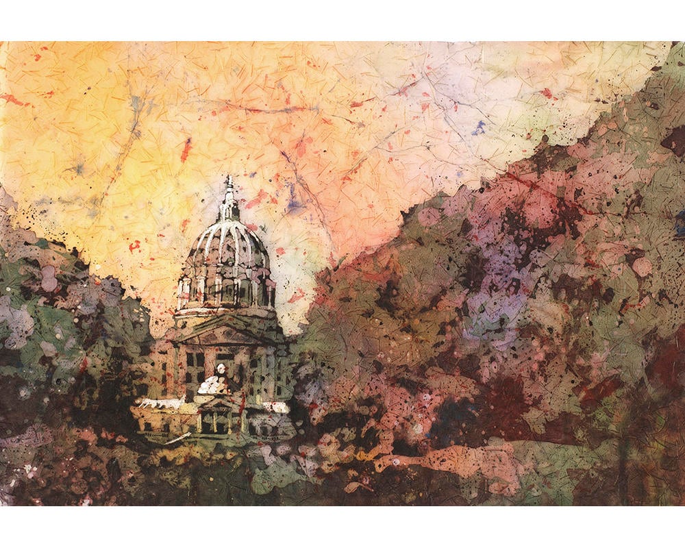 State Capital in Harrisburg, PA watercolor landscape Harrisburg Capital painting print art Batik painting Harrisburg skyline art giclee