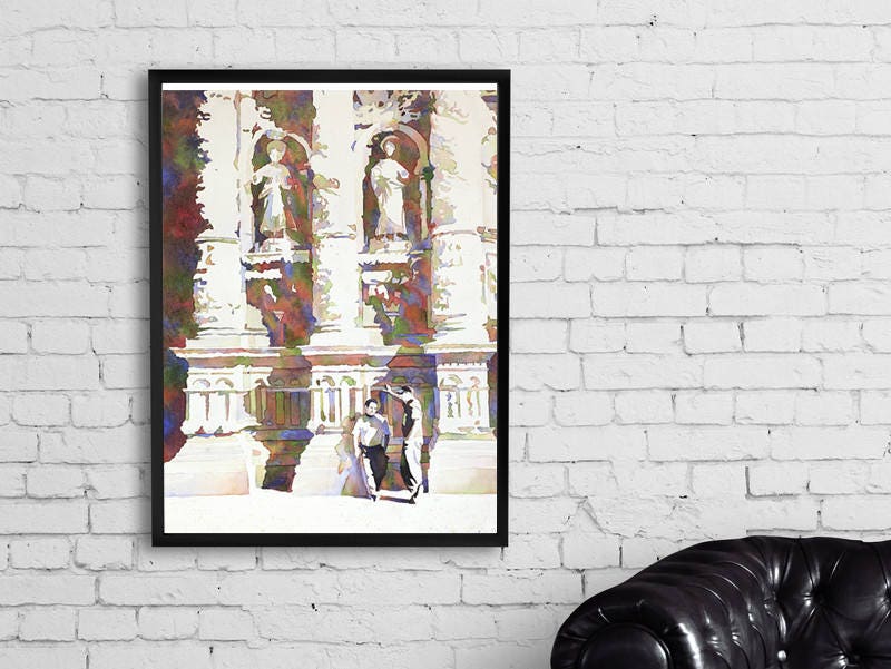 Baroque Cathedral in city of Zacatecas, Mexico.  Original watercolor painting. Watercolor painting church art Mexico fine art print colorful (original)