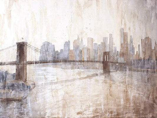 New York City skyline at dusk, Brooklyn Bridge watercolor painting New York,  Watercolor painting of Manhattan skyline, NYC wall art (print)