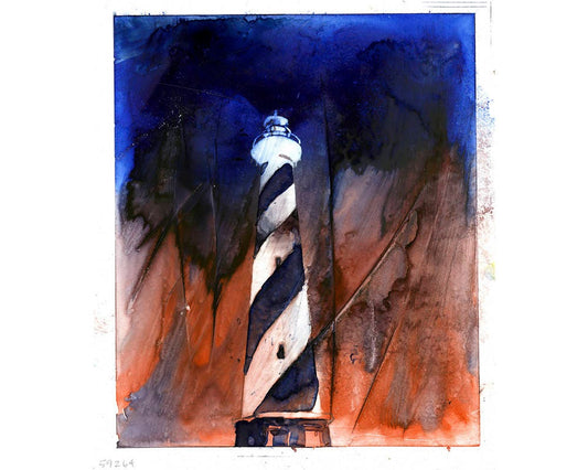 Faro de Cabo Hatteras - Outer Banks, Carolina del Norte. Cuadro de faro OBX. Pintura de acuarela obra de arte del faro Cabo Hatteras (impresión)